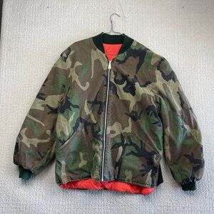 Vintage 80s Nikaldi Camo Reversible Tech Hunting Military Bomber Jacket Mens XL